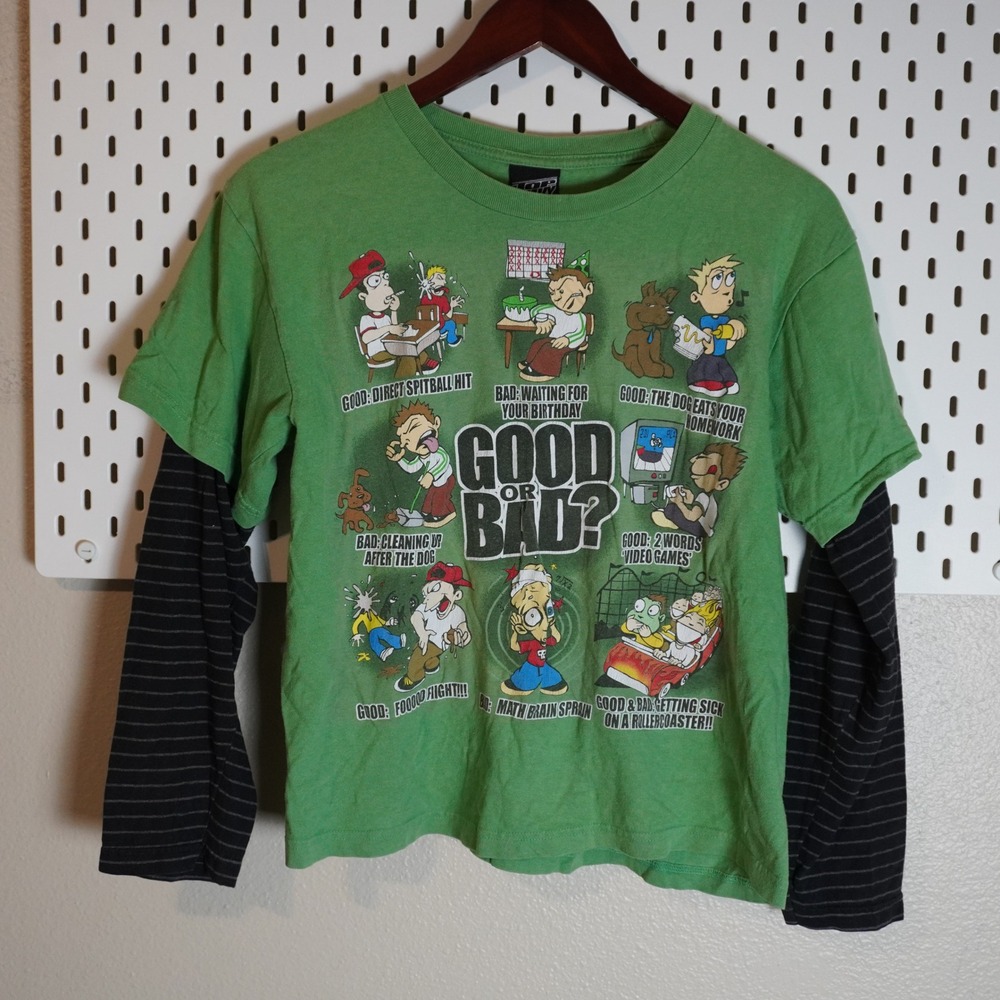 Top Heavy Graphic T Shirt Long Sleeve Layered‎ Green Cartoon Print Kids Size L